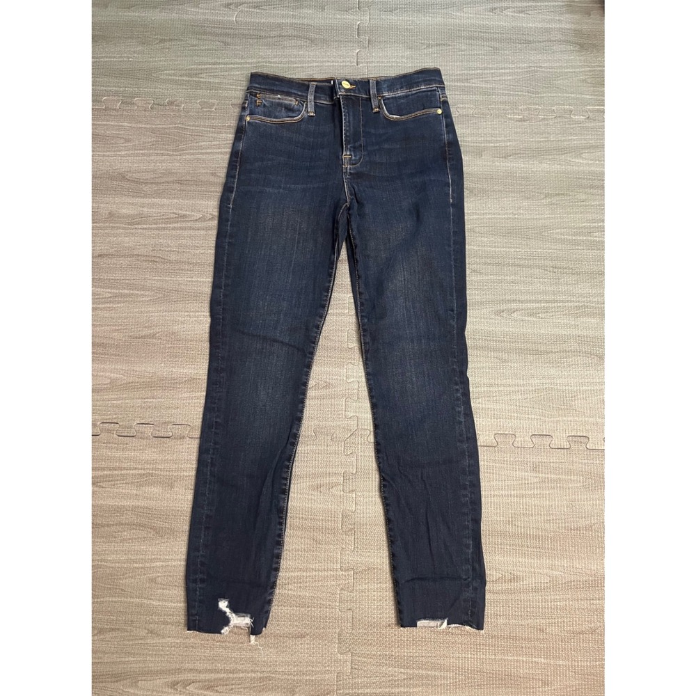 FRAME Le High‎ Skinny Jeans Dublin Chew Dark Wash Raw Hem Size 27